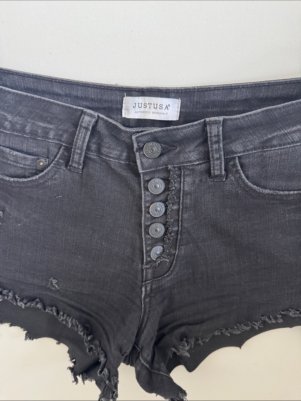 Just USA Black Distressed Button-Fly Denim Shorts
